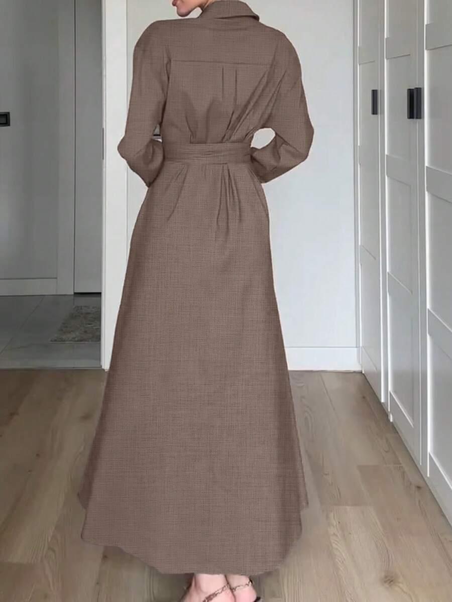 SHEIN BRĄZOWA MAXI SUKIENKA S09__XS