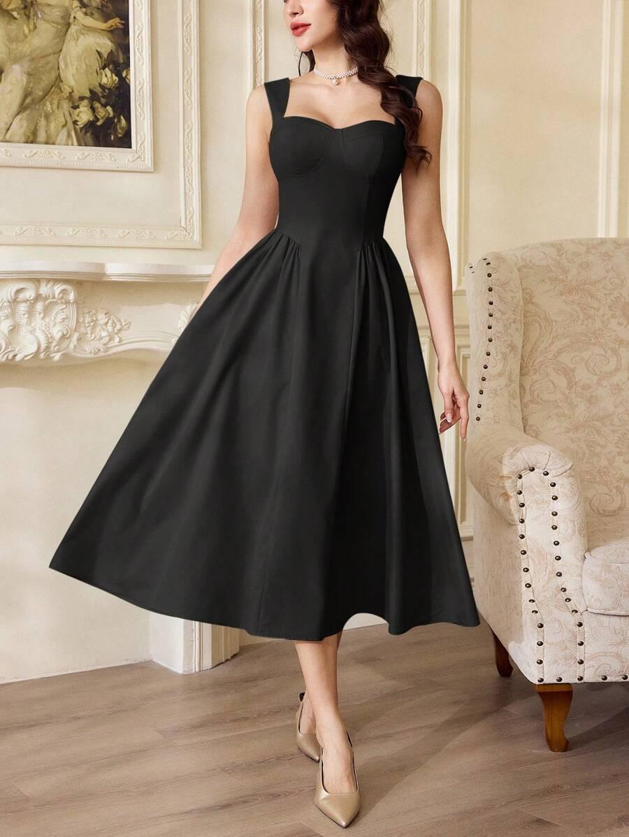 SHEIN CZARNA MIDI ROZKLOSZOWANA SUKIENKA S06__XL