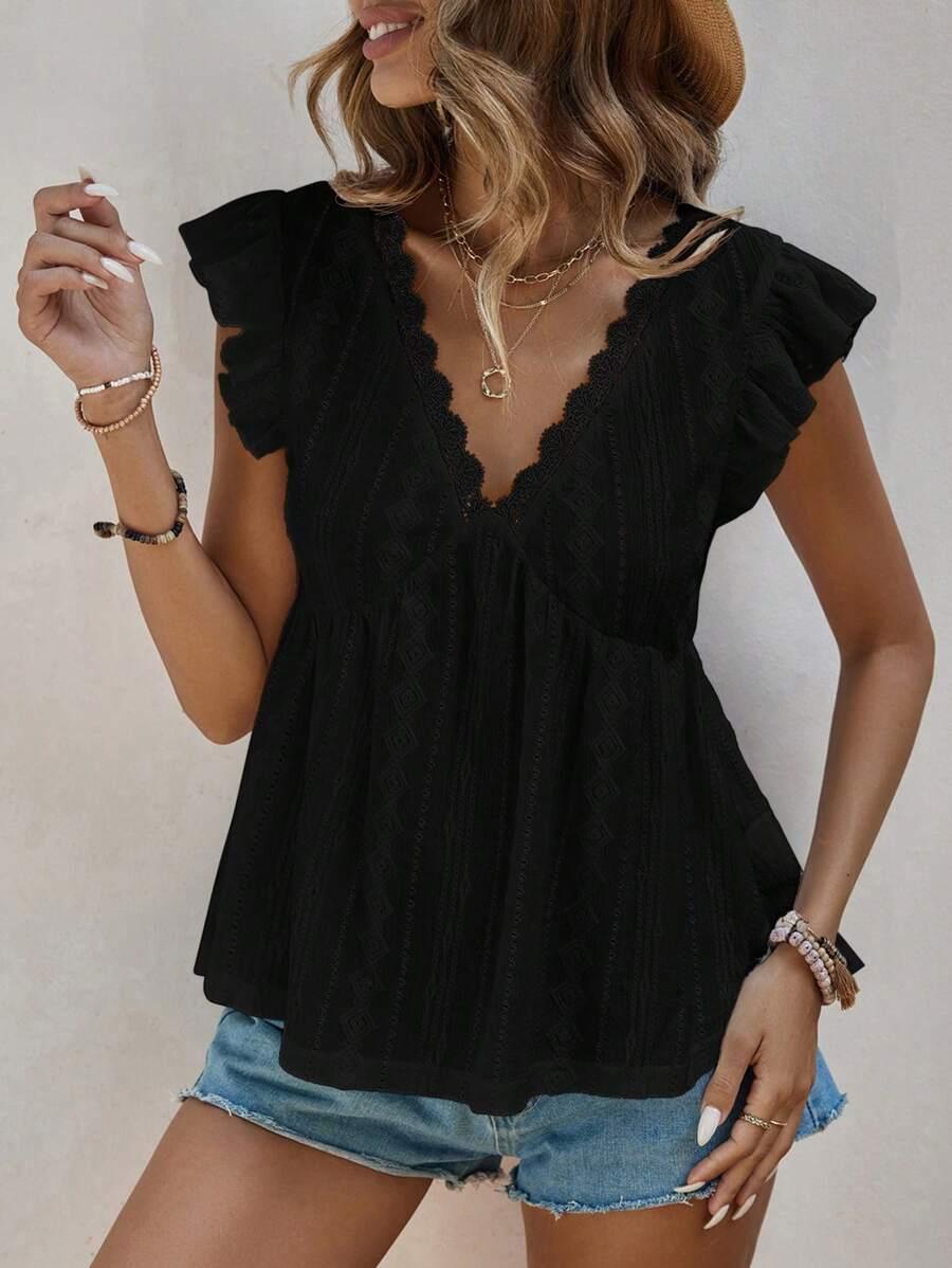 SHEIN CZARNA BLUZKA KRÓTKI RĘKAW S06__S