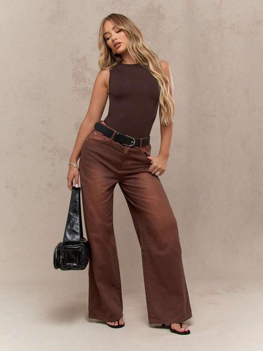 MISSGUIDED BRĄZOWE BODY BEZ RĘKAWÓW S06__S