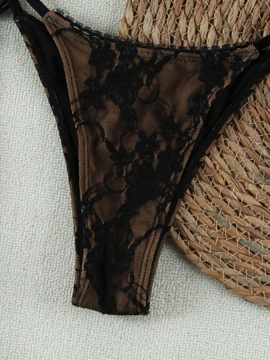 SHEIN DWUCZĘŚCIOWY STRÓJ KĄPIELOWY SPÓDNICA KOMPLET KORONKA S09__S