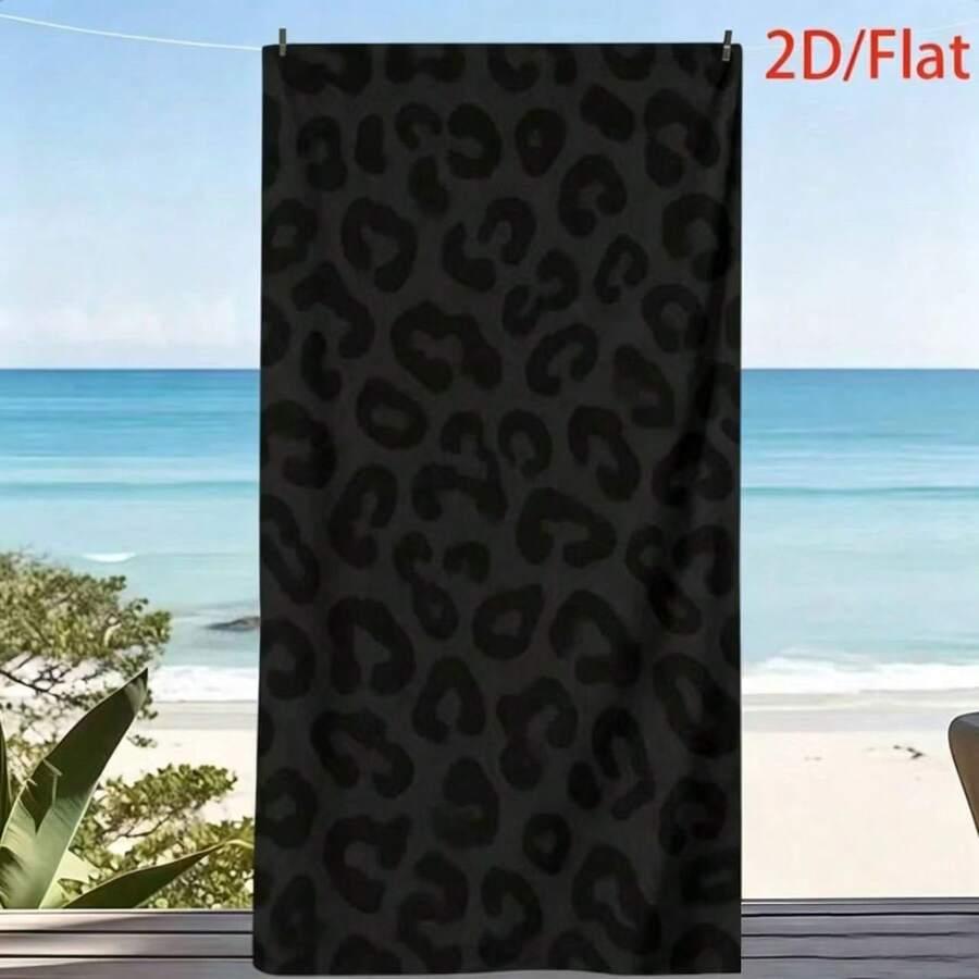 SHEIN CZARNY RĘCZNIK PLAŻOWY LEOPARD PRINT S07__180X200CM