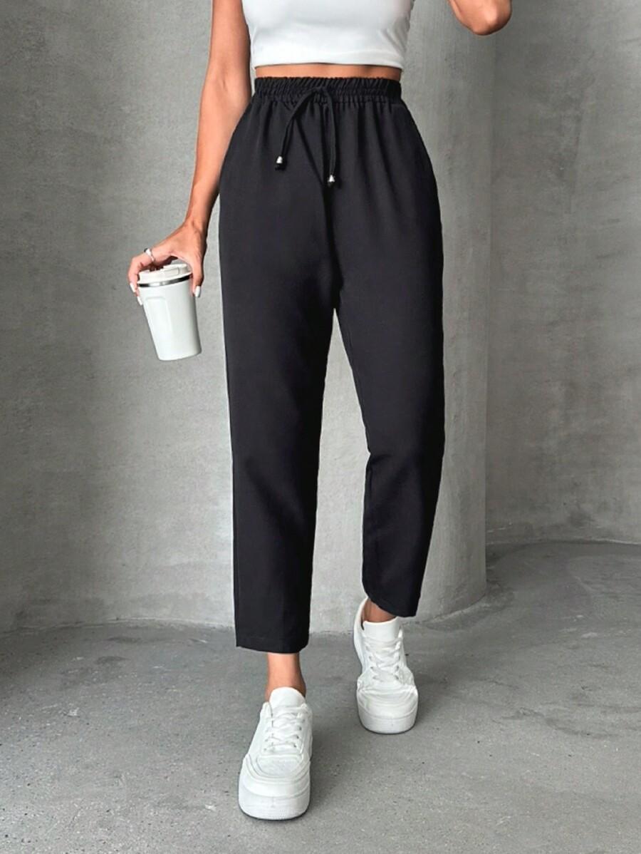 SHEIN CZARNE SPODNIE WYSOKI STAN CASUAL S06__L