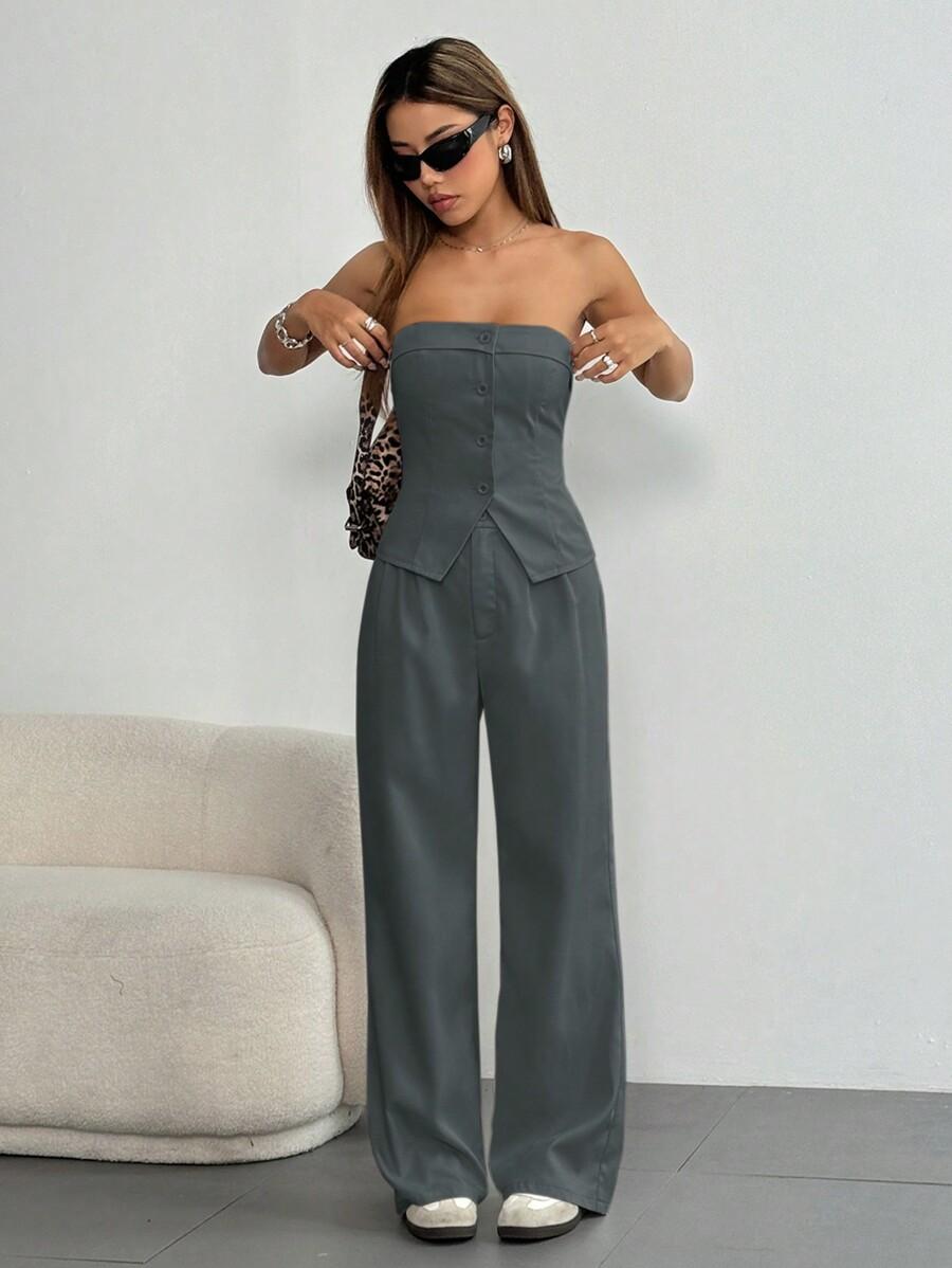 SHEIN SZARY TOP GUZIKI S06__M