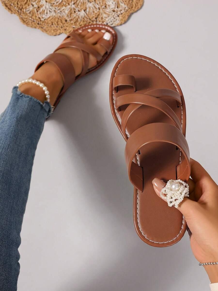 SHEIN BRĄZOWE KLAPKI CASUAL PŁASKI OBCAS PK01__38