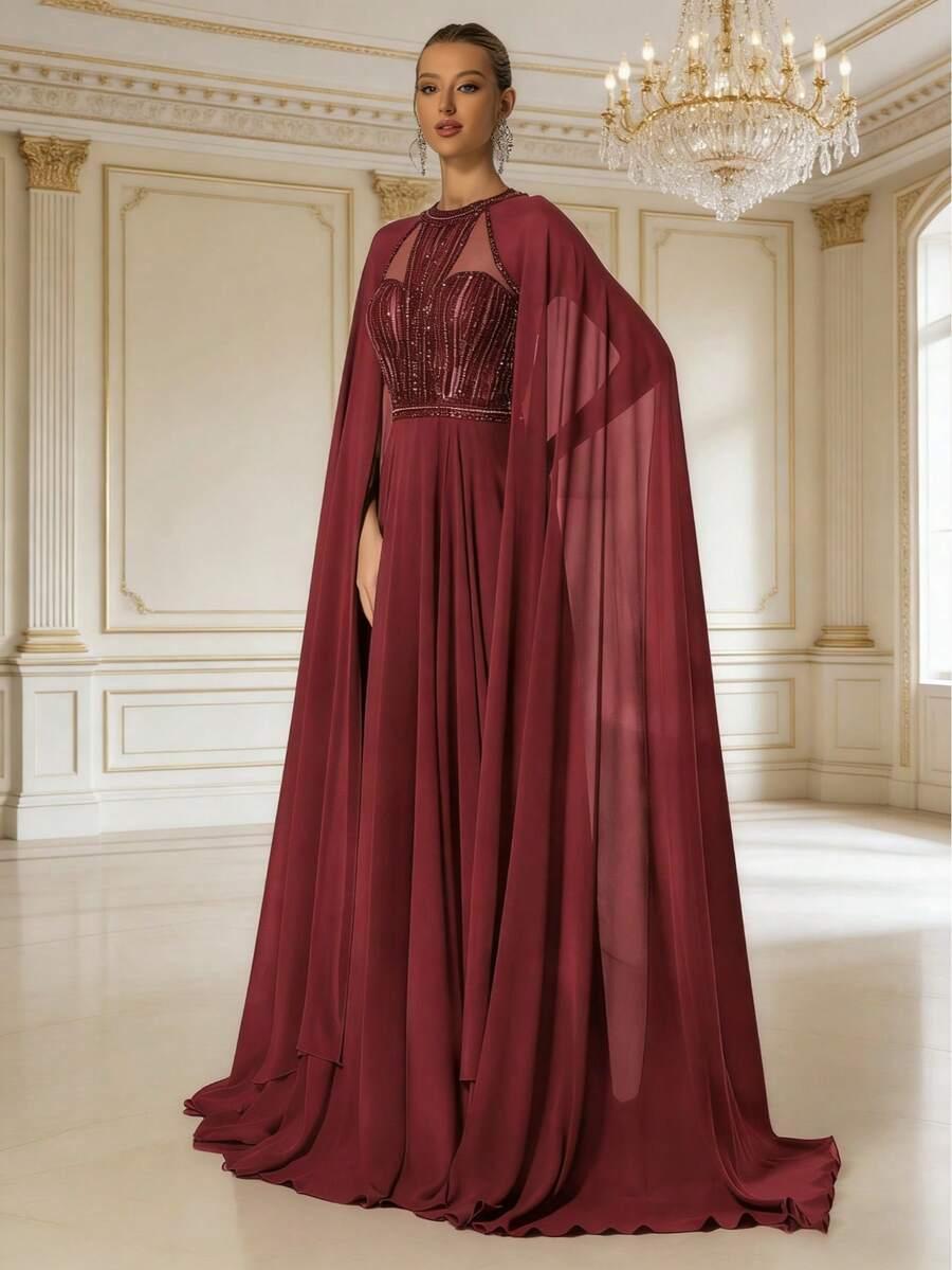 SHEIN CZERWONA MAXI SUKIENKA ZDOBIENIE CEKINY S06__S