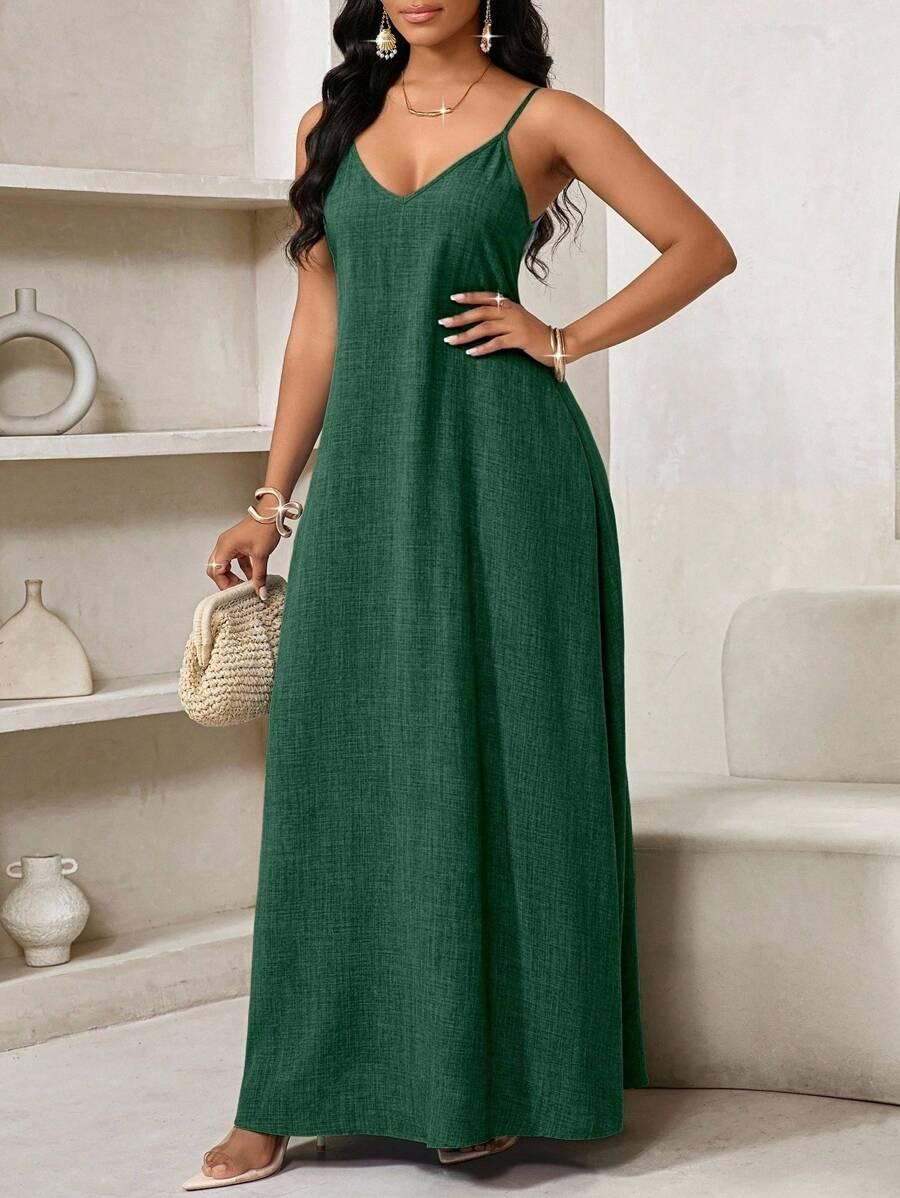 SHEIN ZIELONA MAXI SUKIENKA NA RAMIĄCZKACH S06__L