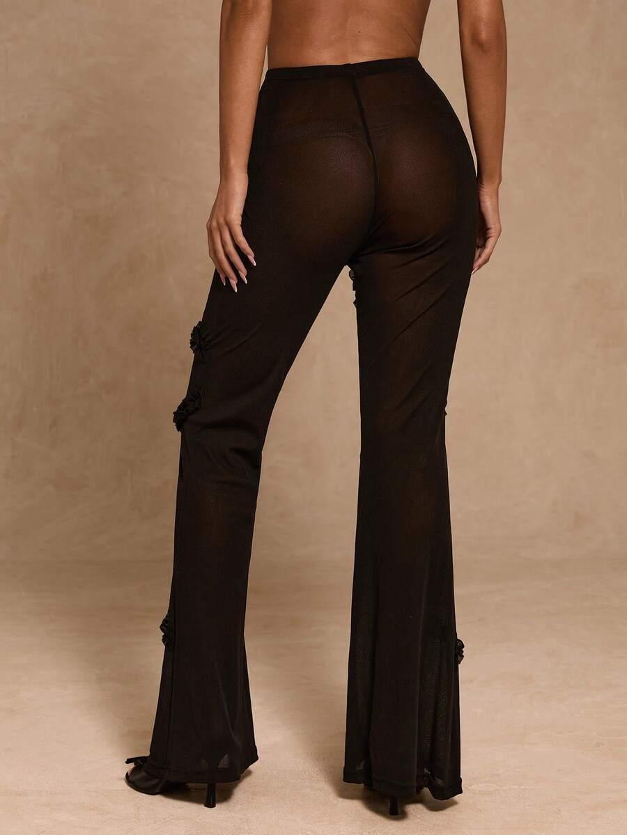 SHEIN CZARNE SPODNIE SIATECZKA S06__L