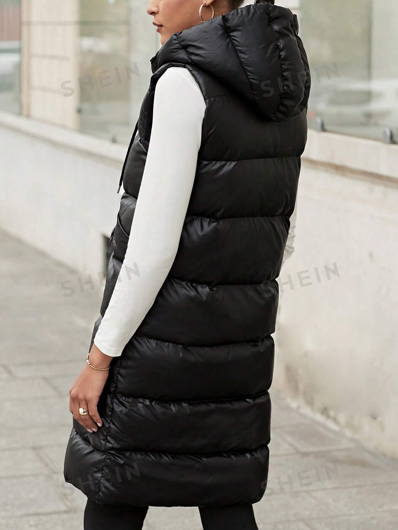 SHEIN CZARNA KAMIZELKA Z KAPTUREM W01__M