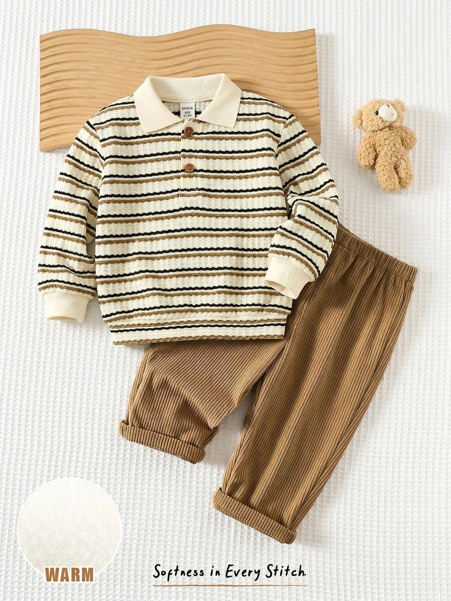COZY PIXIES BRĄZOWE PRĄŻKOWANE SPODNIE S06__92/98