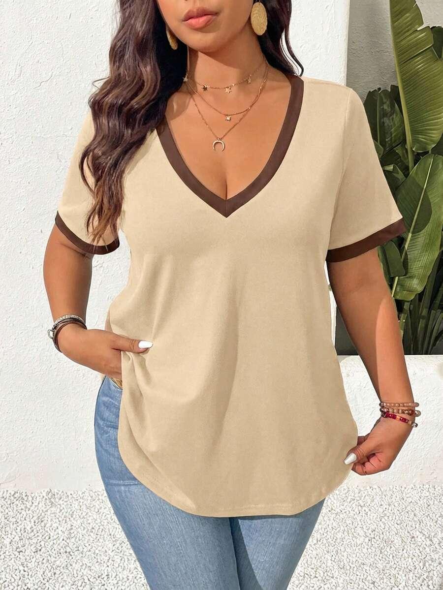 SHEIN ŻÓŁTY T-SHIRT DEKOLT V S06__XXL