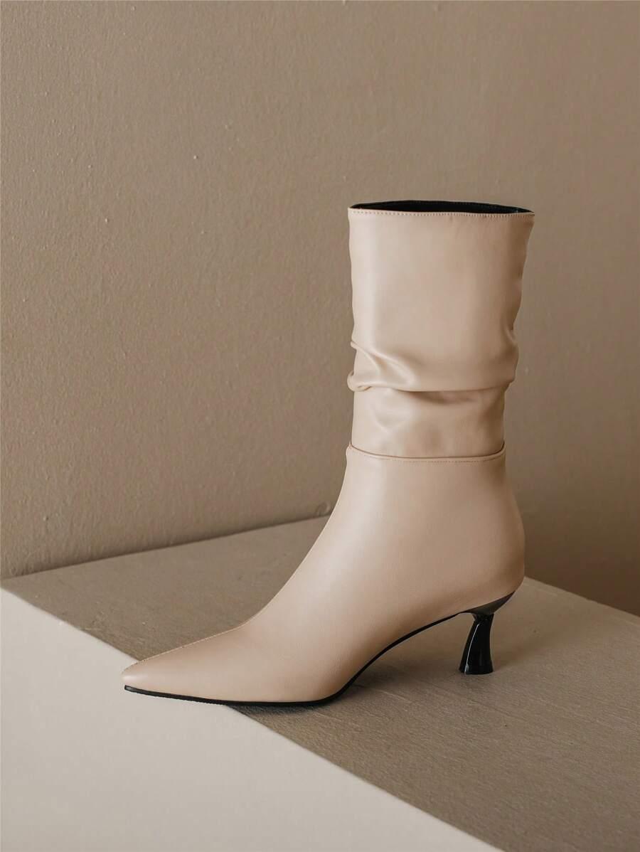 SHEIN BEŻOWE WSUWANE BOTKI NA OBCASIE W01__39