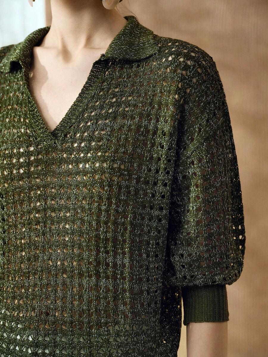 SHEIN ZIELONY SWETER V-NECK S06__L