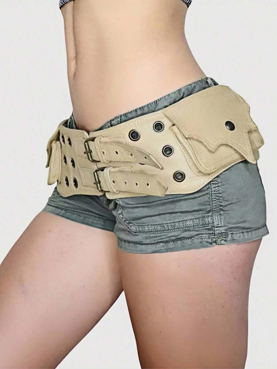 SHEIN BEŻOWY PASEK IMITACJA SKÓRY S07