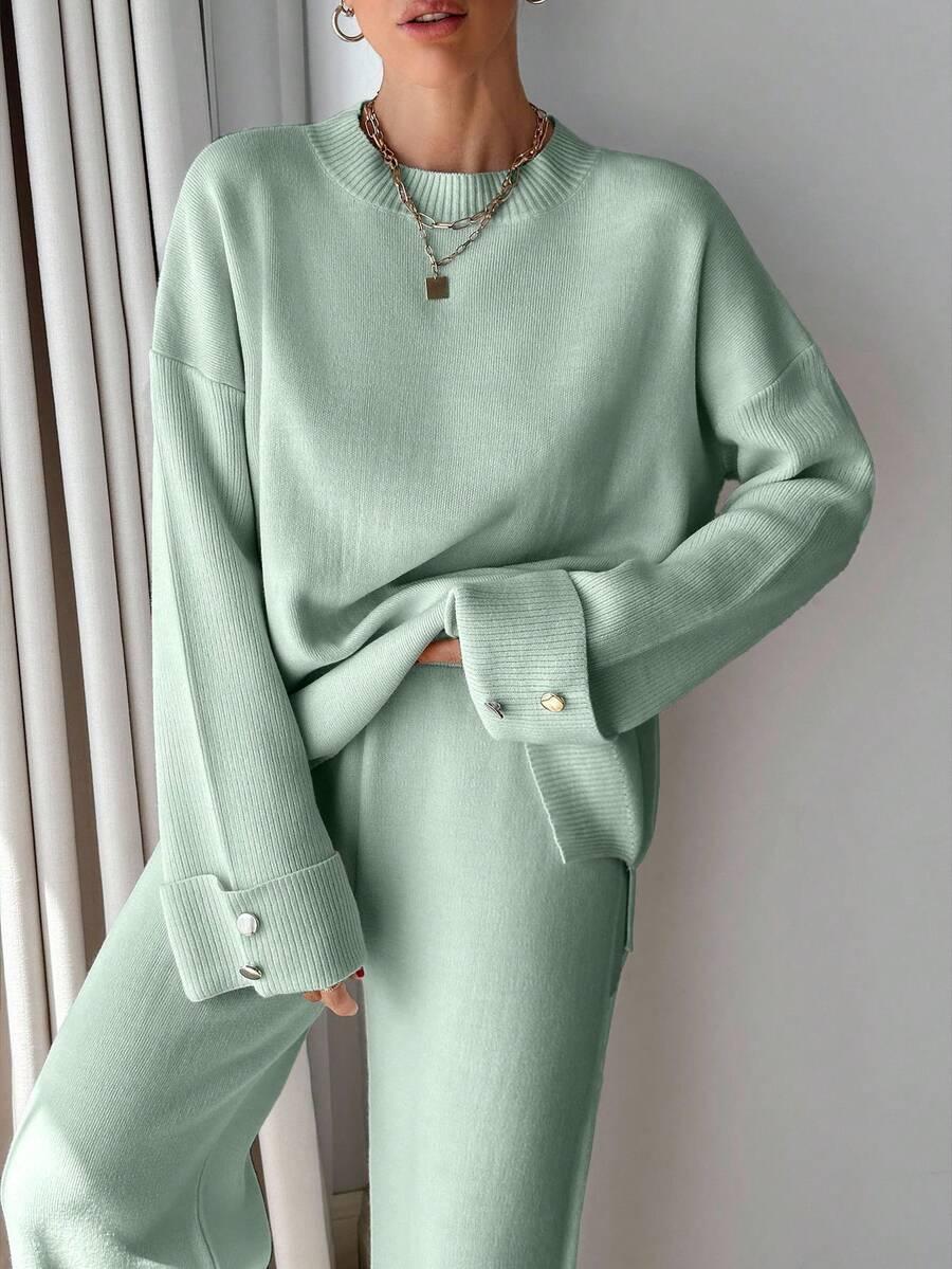 SHEIN ZIELONY KOMPLET SWETER SPODNIE DZIANINA S06__S