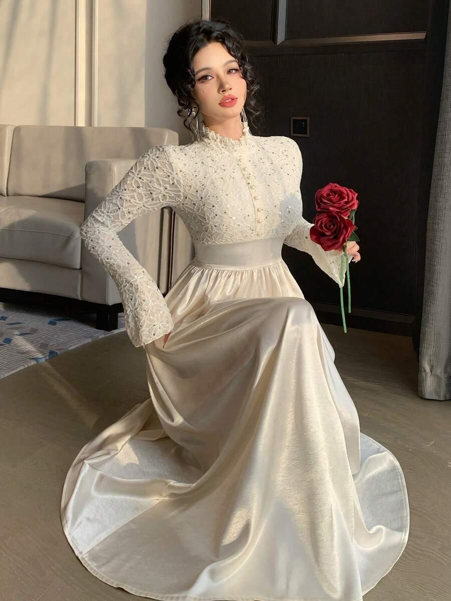 SHEIN KREMOWA MAXI SUKIENKA S06__L