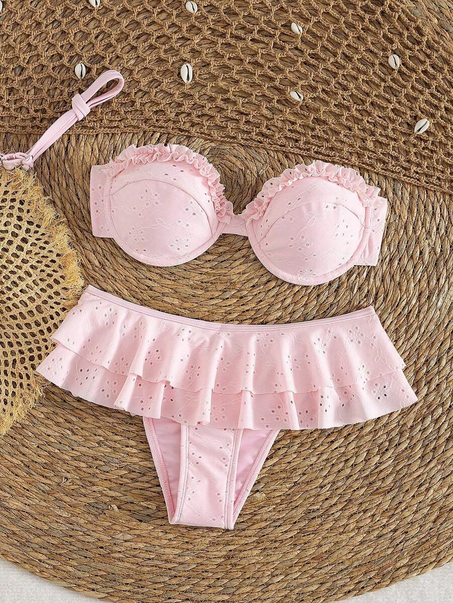SHEIN RÓŻOWY DWUCZĘŚCIOWY STRÓJ KĄPIELOWY S09__L