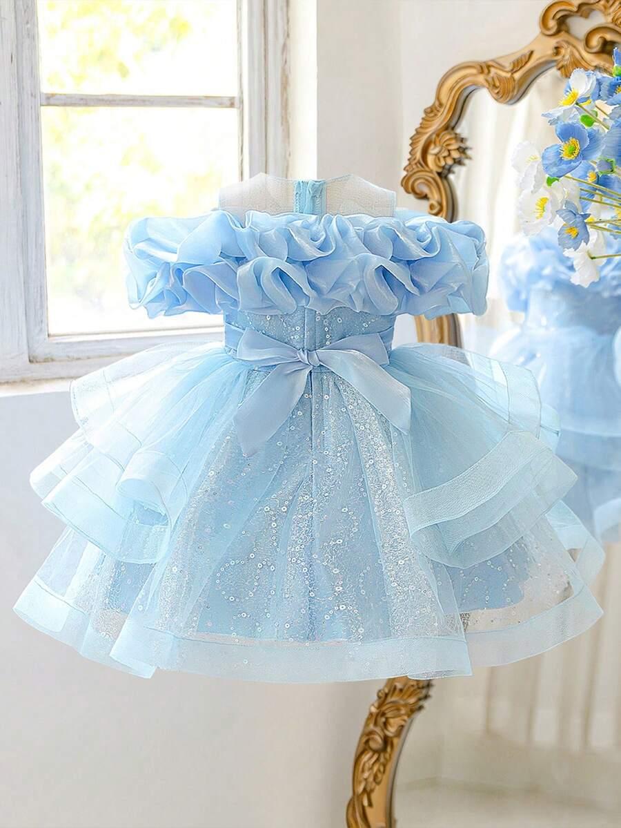 SHEIN NIEBIESKA SUKIENKA SIATECZKA TIUL CEKINY WIĄZANIE PK01__68-74