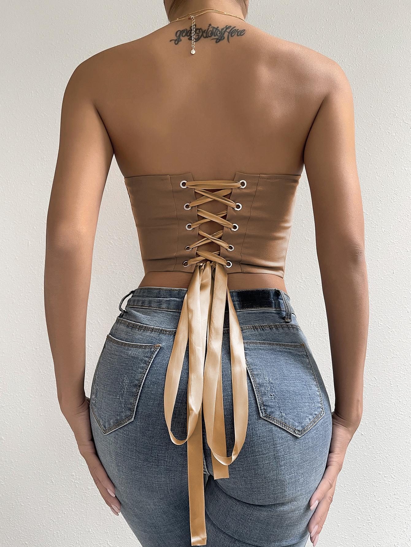 SHEIN GORSETOWY BEŻOWY TOP S06__XS
