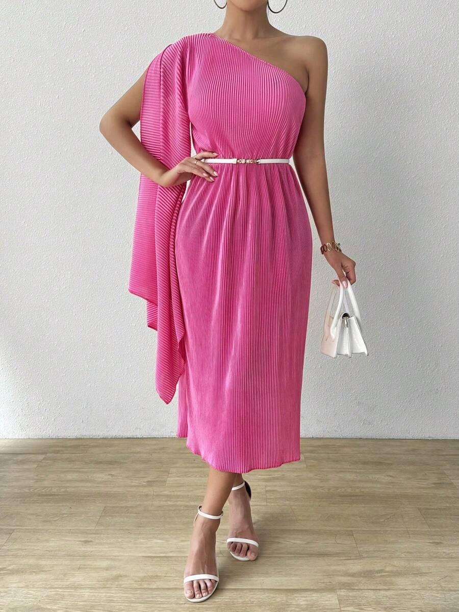 SHEIN RÓŻOWA ASYMETRYCZNA PLISOWANA SUKIENKA S06__XL
