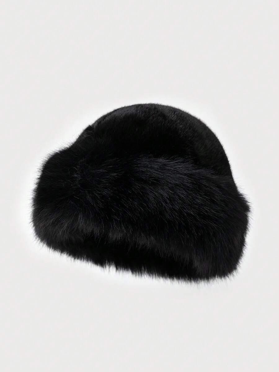 SHEIN CZARNA CZAPKA IMITACJA FUTRA W01__56/58