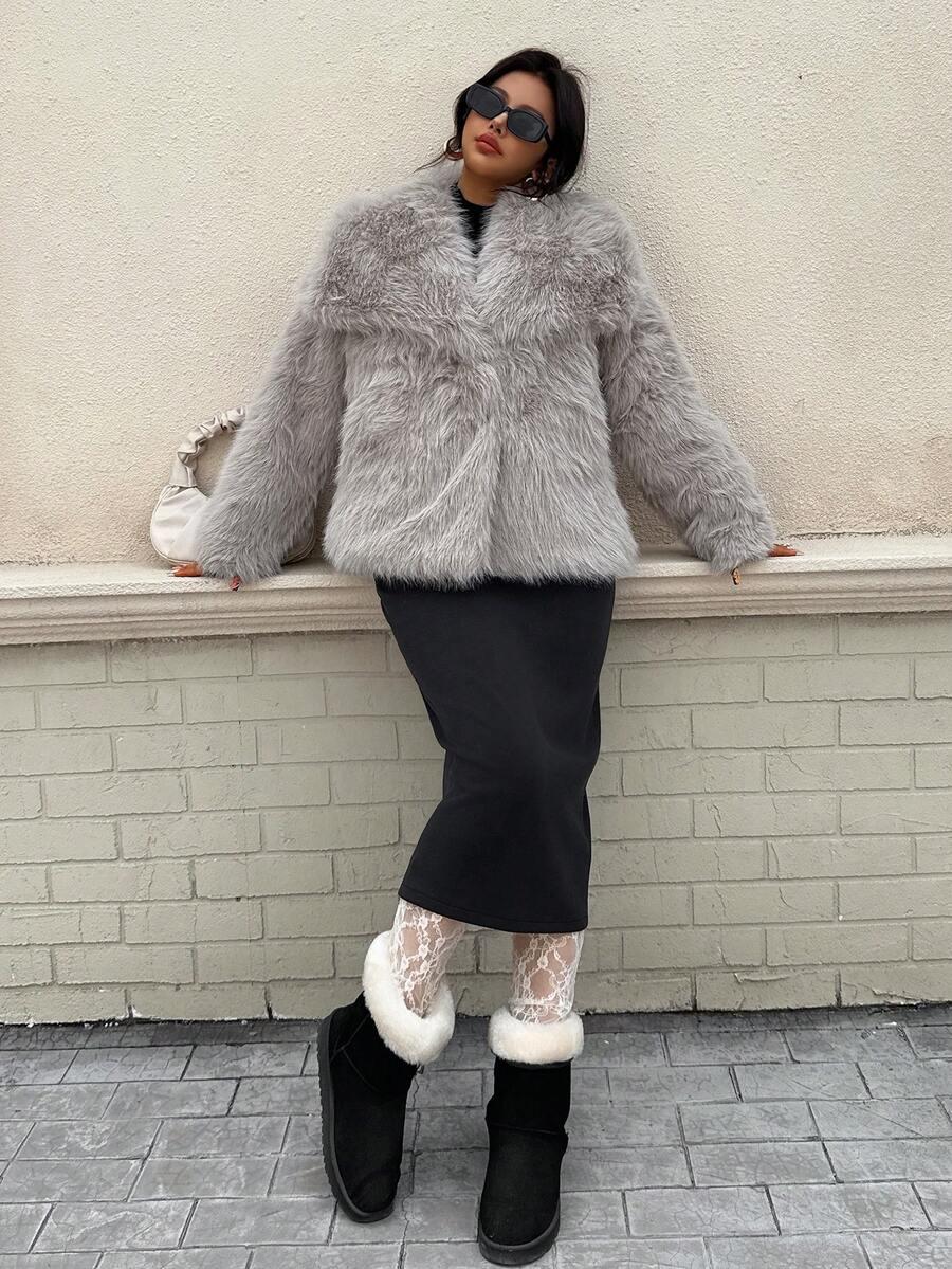 SHEIN SZARE SZTUCZNE FUTRO W01__M