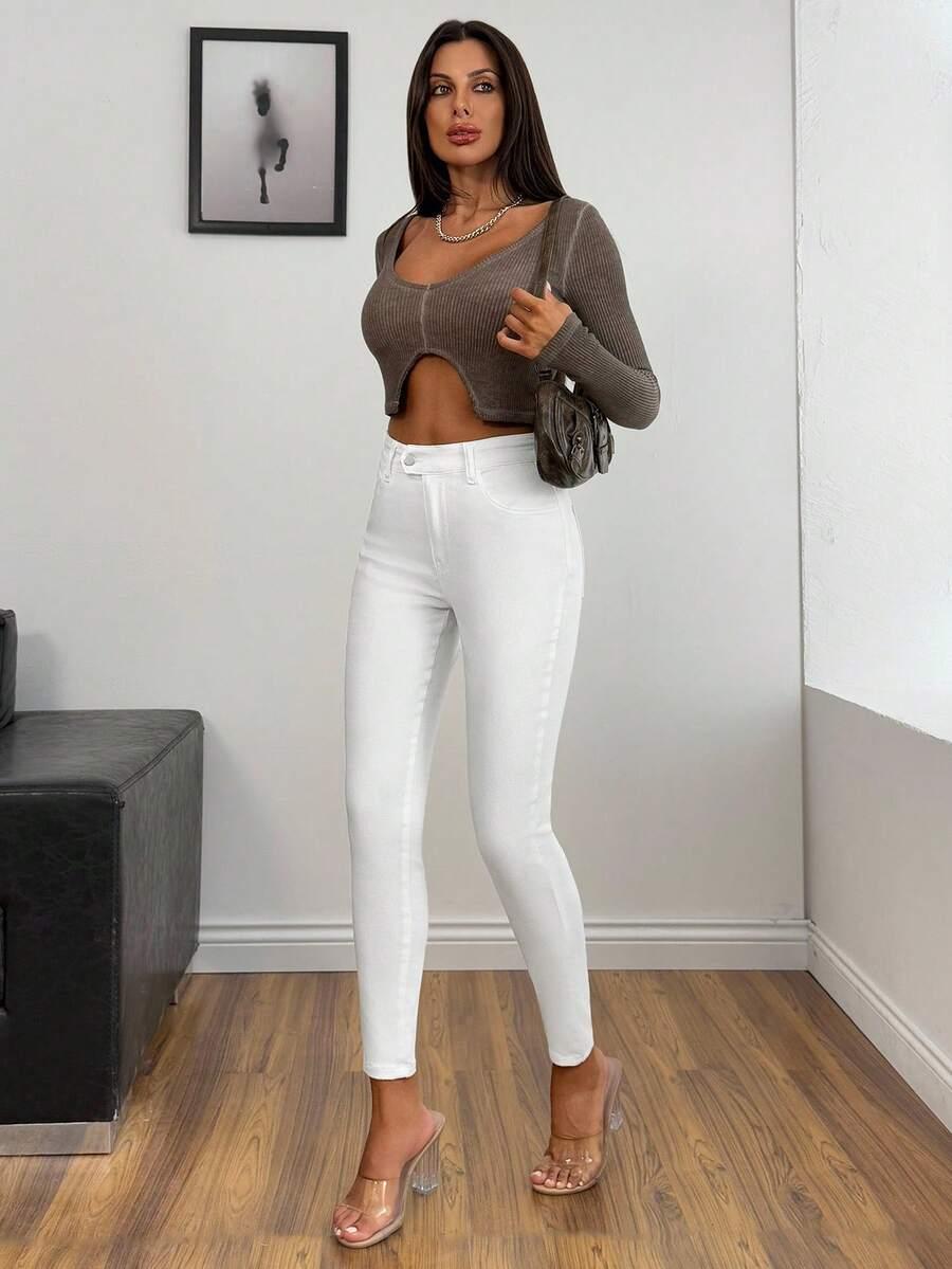 EURMUSE BIAŁE SPODNIE SKINNY JEANS S06__M