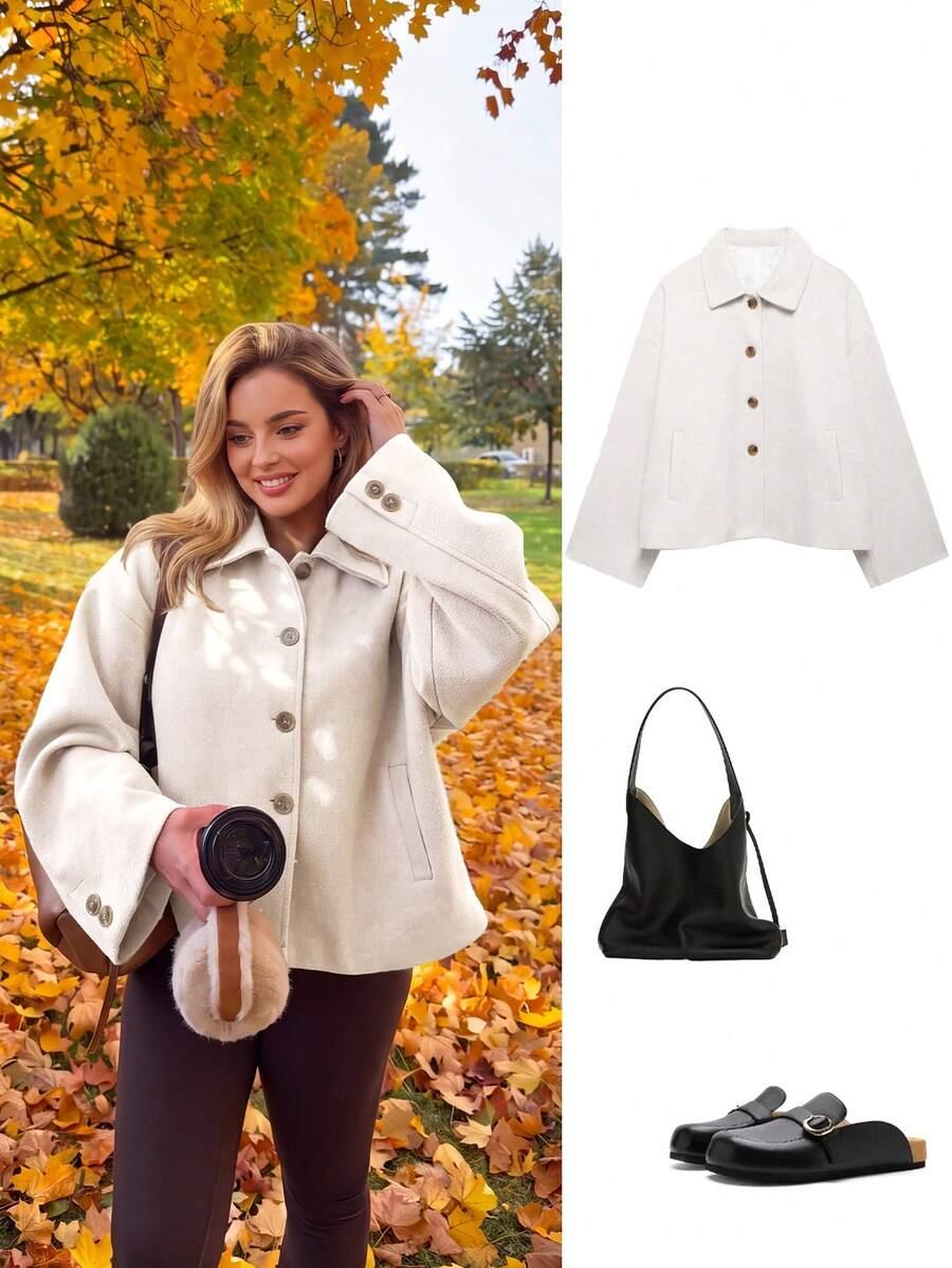 SHEIN KLASYCZNY PŁASZCZ JEDNORZĘDOWY W01__L