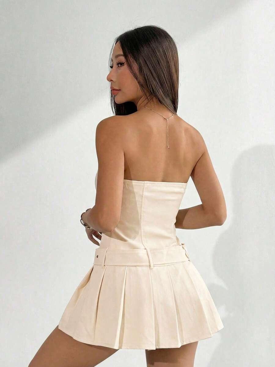 SHEIN BEŻOWA MINI SUKIENKA S06__L