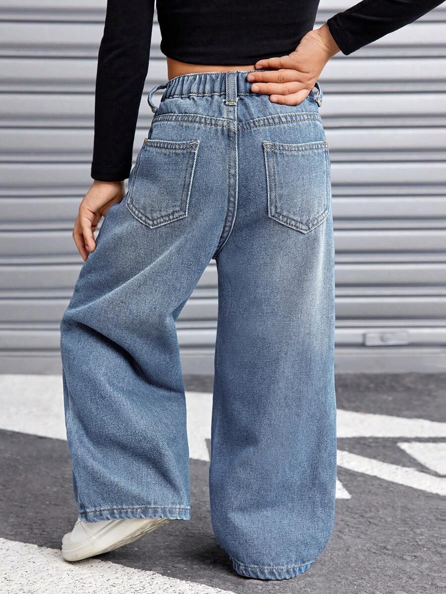 SHEIN NIEBIESKIE SPODNIE JEANS SZEROKIE NOGAWKI KIESZENIE S06__98/104