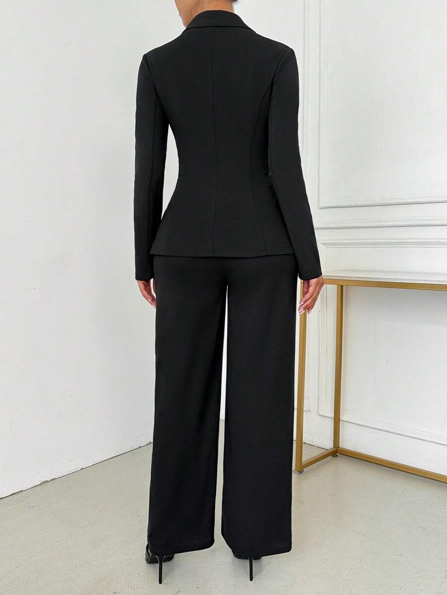 SHEIN CZARNY KOMPLET MARYNARKA SPODNIE S06__M