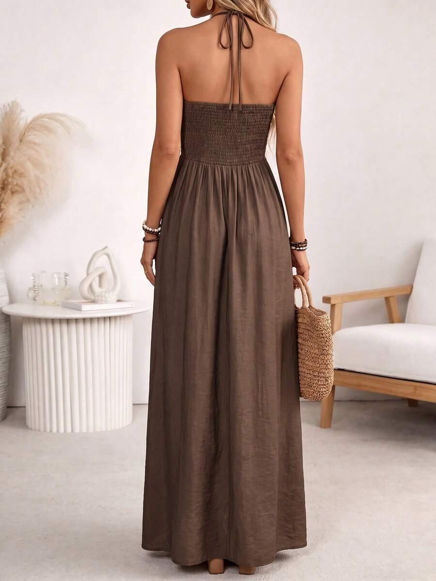 SHEIN BRĄZOWA MAXI SUKIENKA S06__M