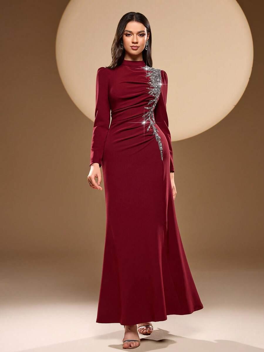 SHEIN CZERWONA MAXI SUKIENKA ZDOBIENIE S06__M