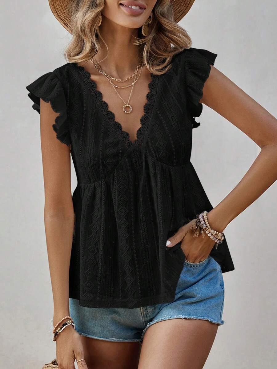SHEIN CZARNA BLUZKA KRÓTKI RĘKAW S06__S
