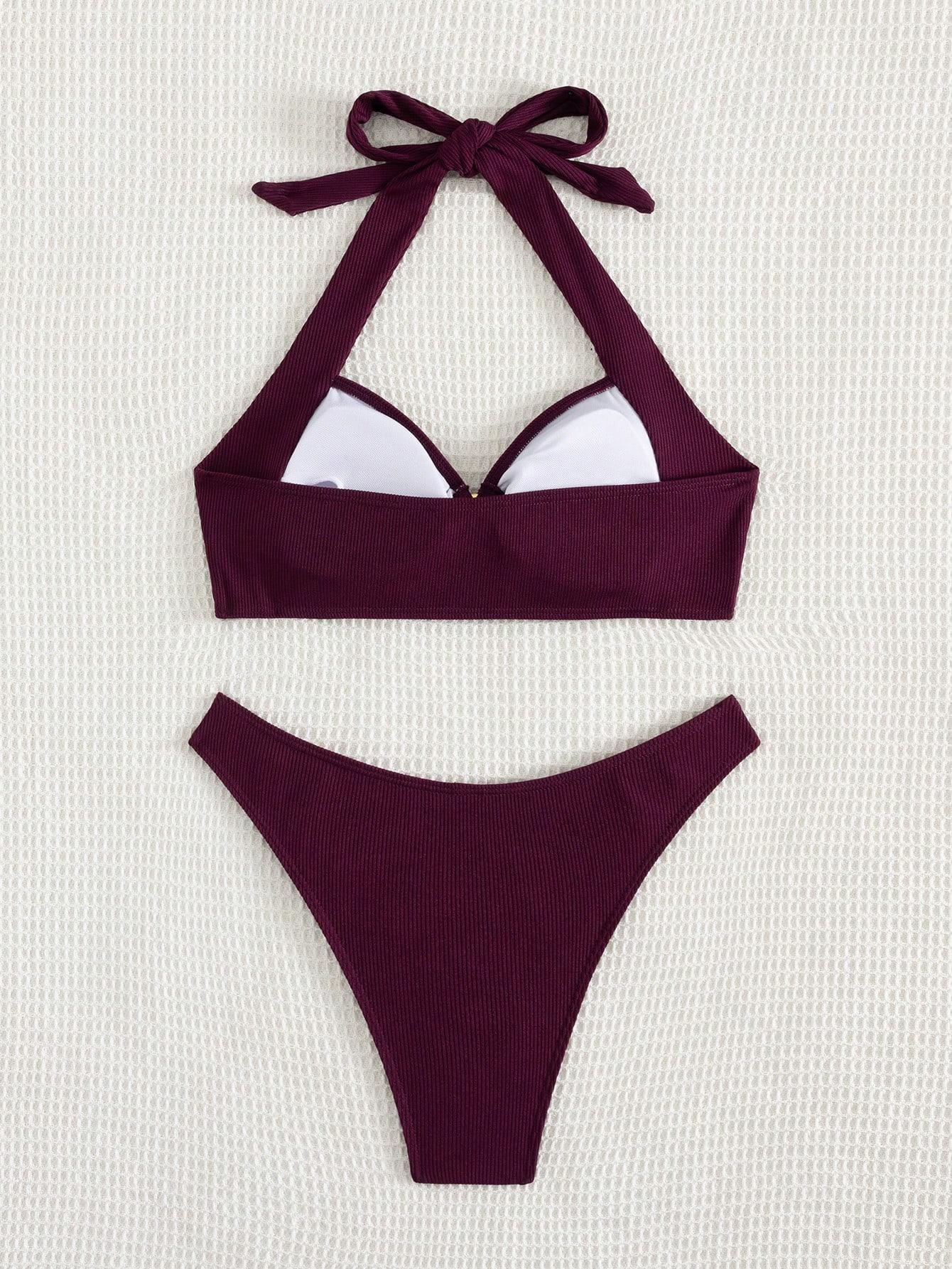 SHEIN FIOLETOWY DWUCZĘŚCIOWY STRÓJ KĄPIELOWY PK01__S