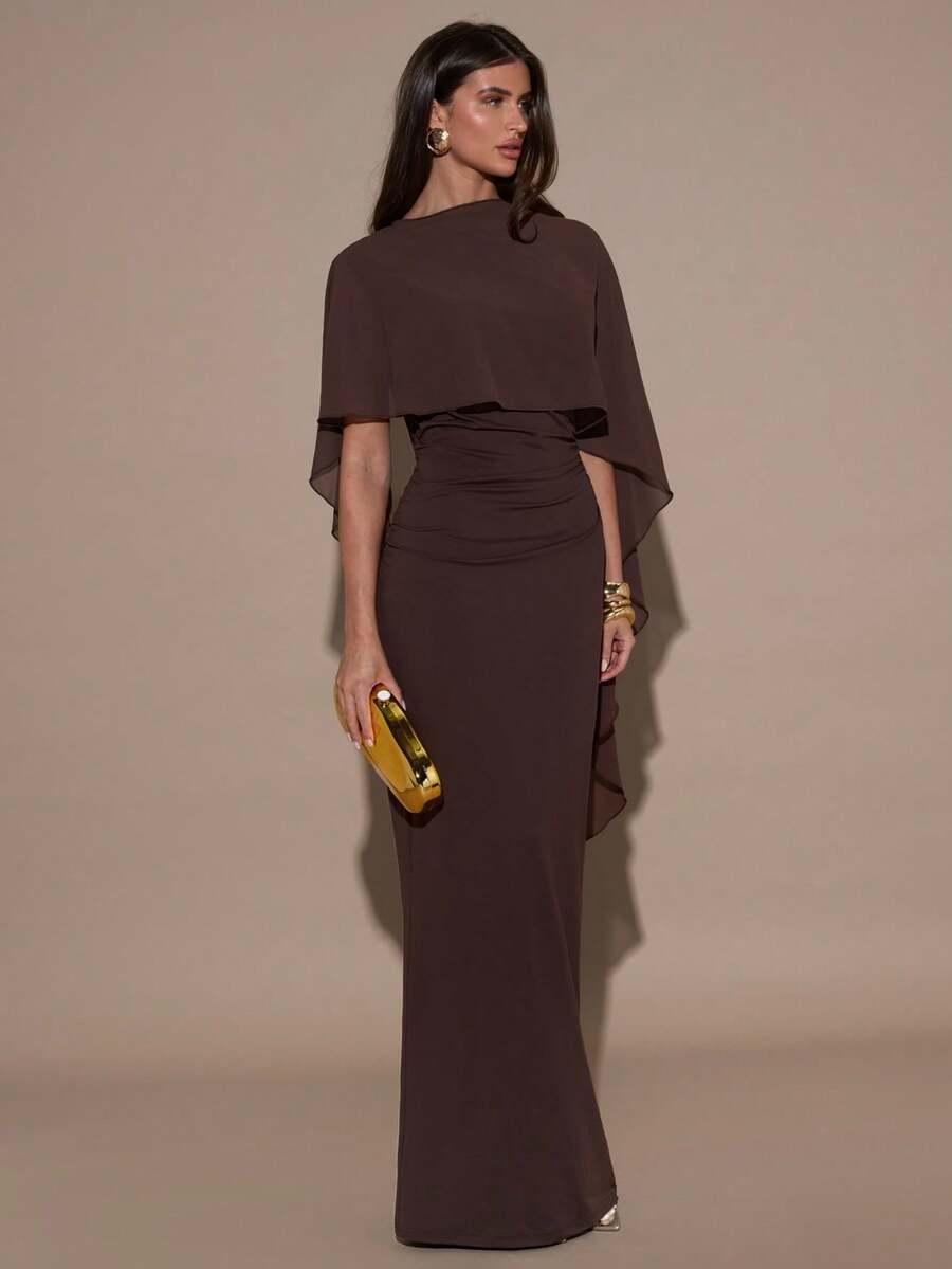 SHEIN BRĄZOWA MAXI SUKIENKA S06__XS