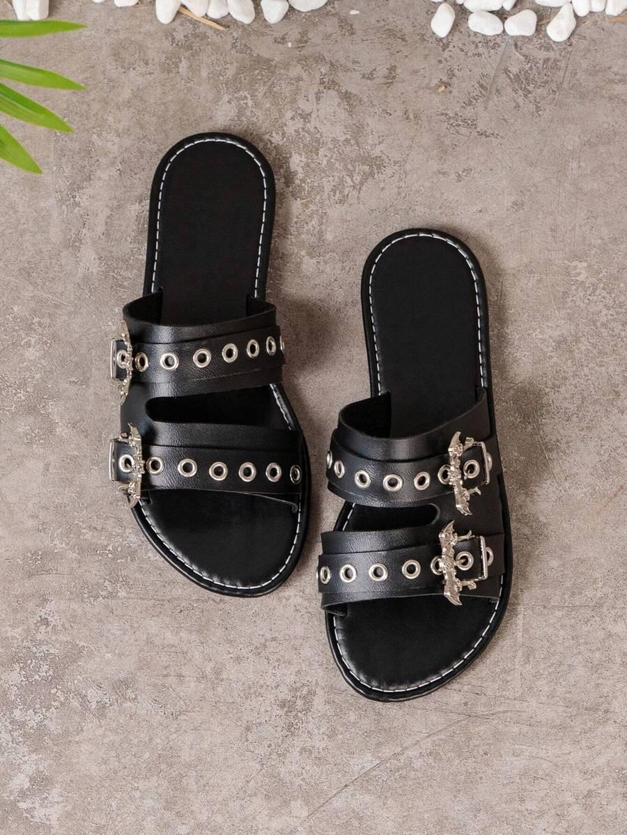 SHEIN CZARNE KLAPKI IMITACJA SKÓRY S06__37