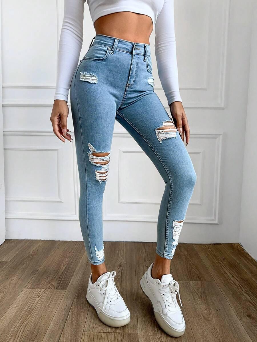 SHEIN SPODNIE JEANS RURKI DZIURY