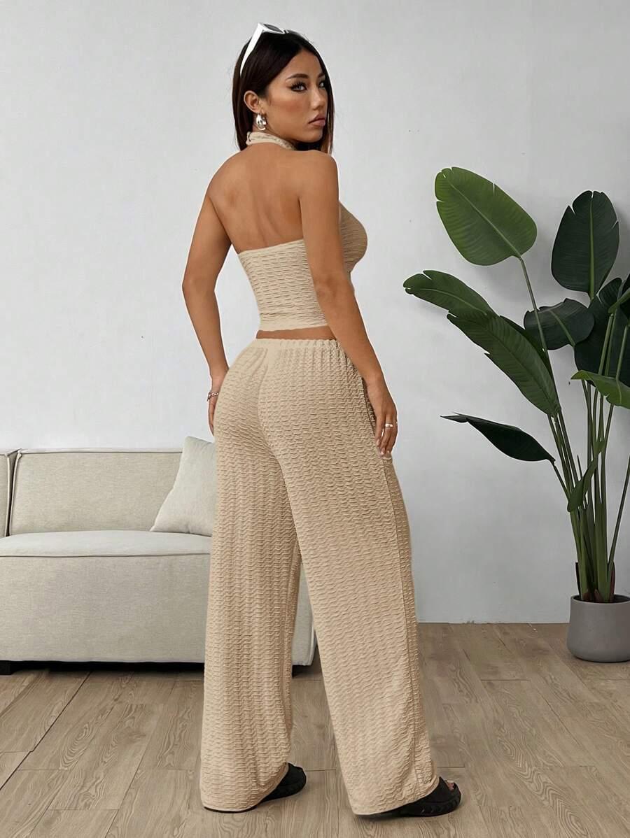 SHEIN BEŻOWY TOP BEZ RĘKAWÓW SPODNIE KOMPLET S06__L