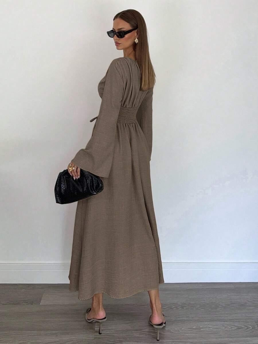 SHEIN BRĄZOWA MAXI SUKIENKA S06__S