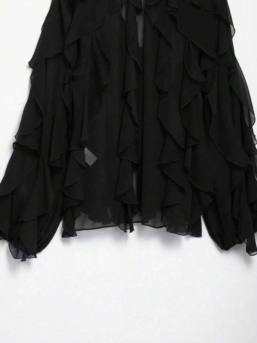 SHEIN CZARNA BLUZKA FALBANY PK01__S