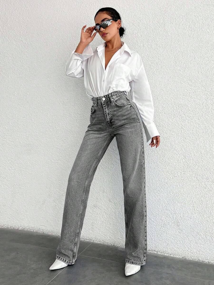 SHEIN SZARE SPODNIE JEANS PROSTE NOGAWKI S06__S