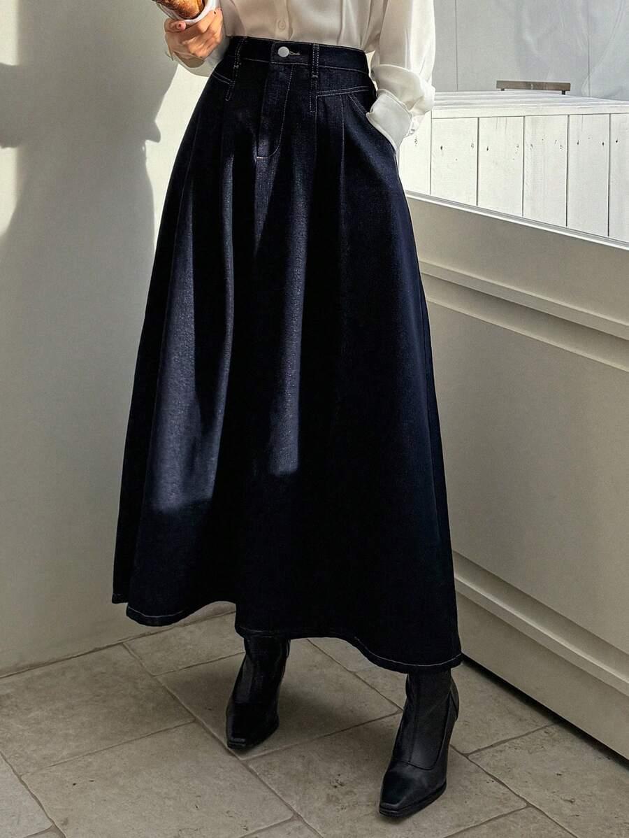 SHEIN GRANATOWA MAXI SPÓDNICA S06__M