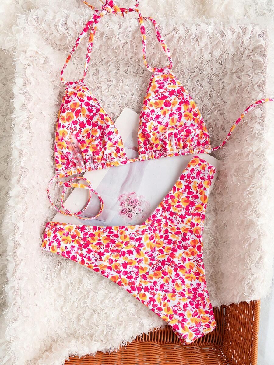 SHEIN STRÓJ KĄPIELOWY DWUCZĘŚCIOWY PRINT KWIATKI S09__M