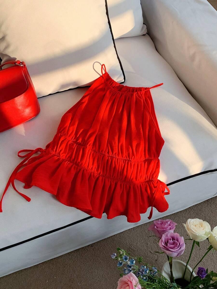 SHEIN CZERWONY TOP MARSZCZENIA S06__S