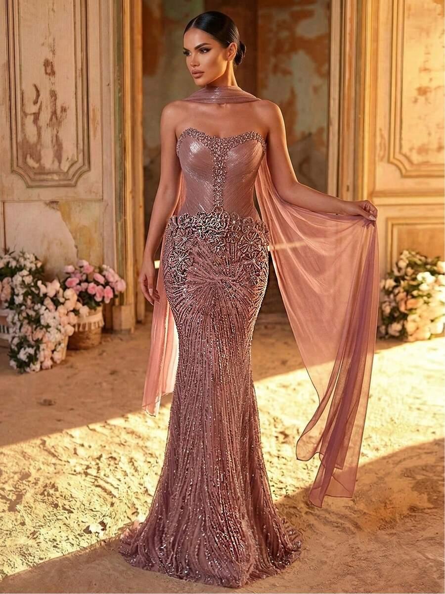 GLAMRAE RÓŻOWA MAXI SUKIENKA S06__XS