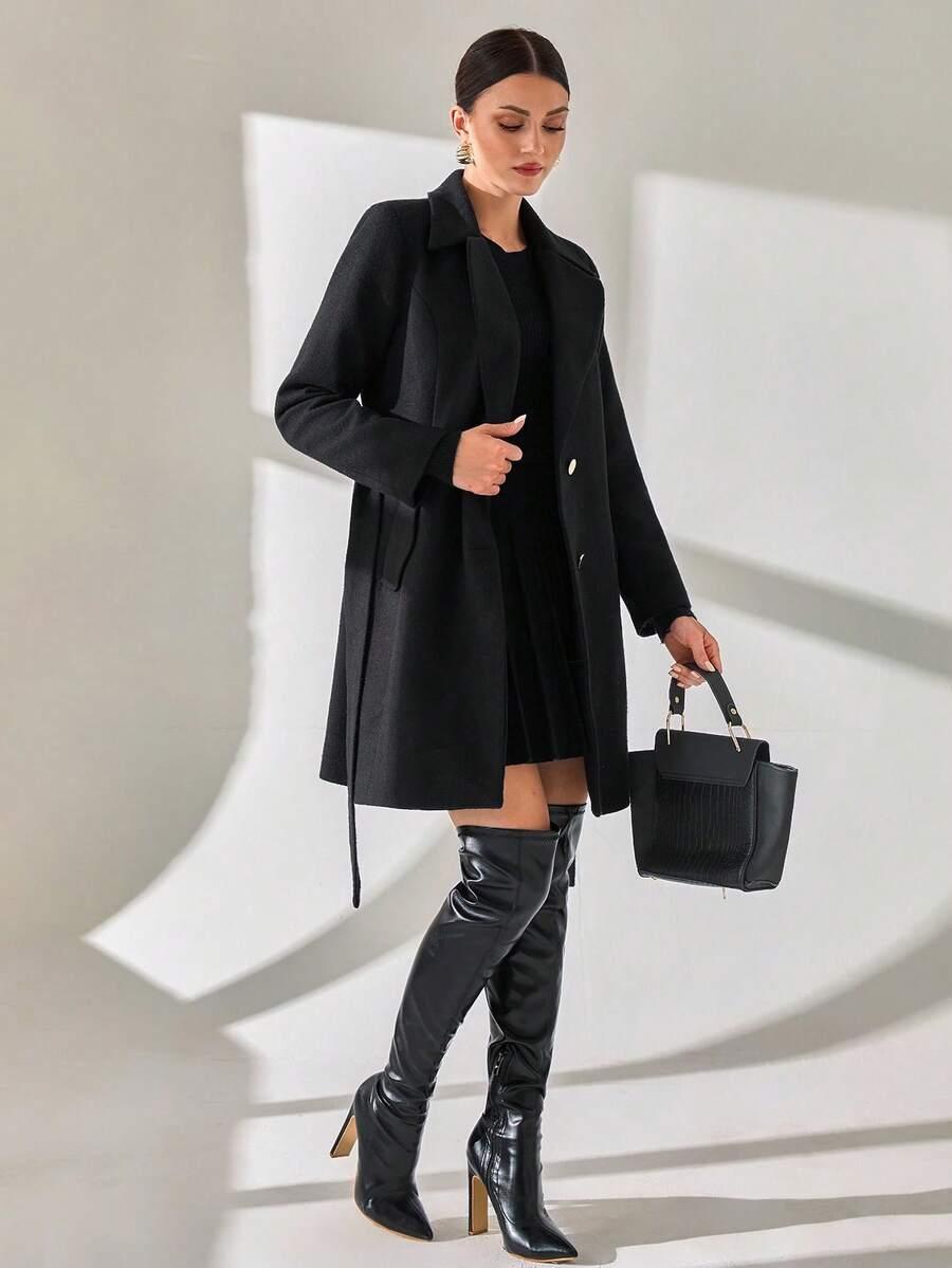SHEIN CZARNY KLASYCZNY PŁASZCZ W01__XL