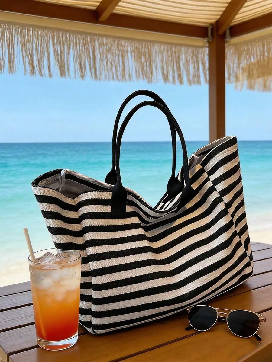 SHEIN TORBA PLAŻOWA W PASKI KOSMETYCZKA KOMPLET S07__30,5X26,5