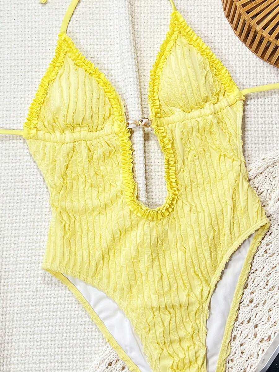 SHEIN ŻÓŁTY KOSTIUM KĄPIELOWY TEKSTURA S09__M
