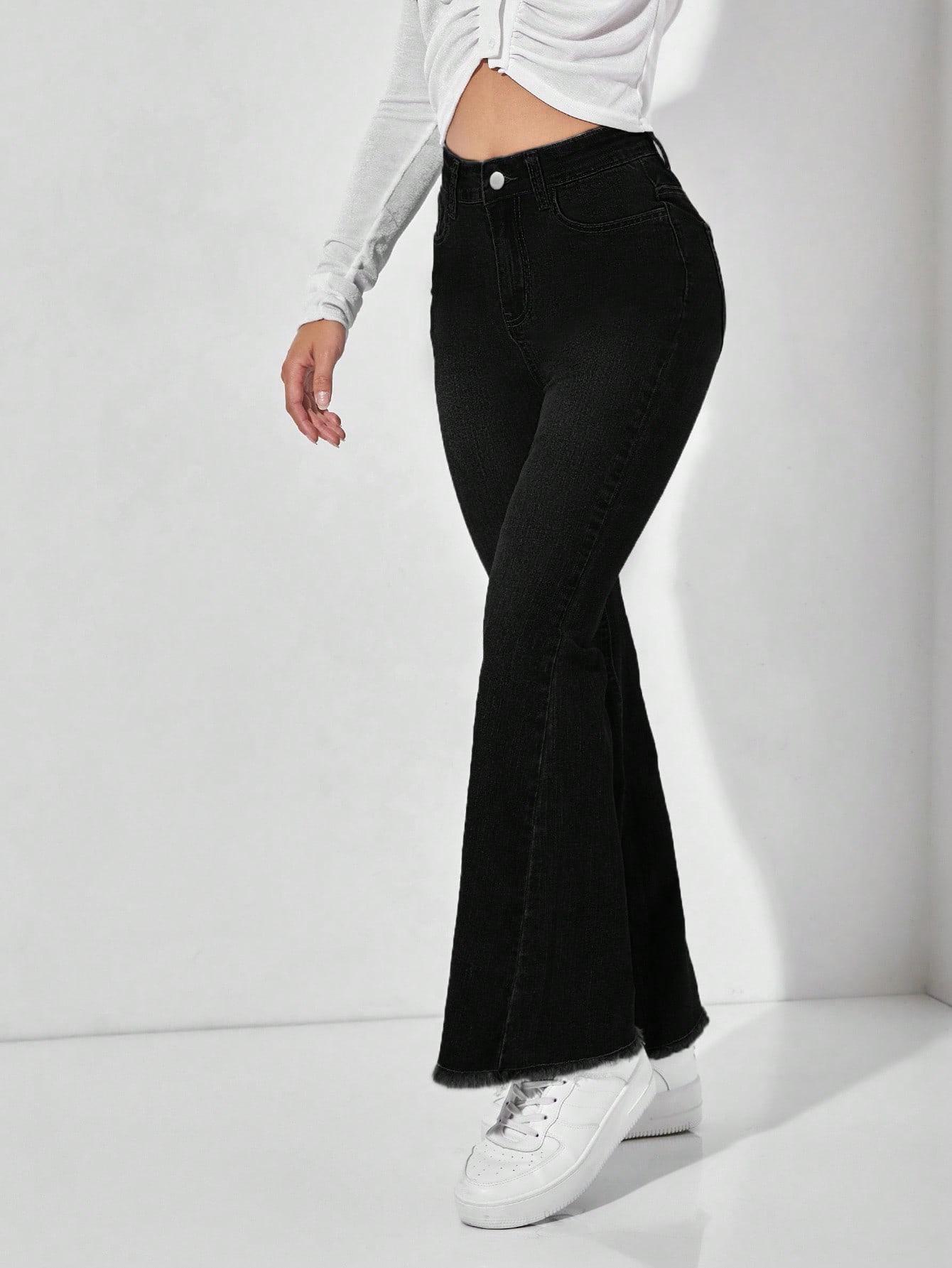 SHEIN CZARNE SPODNIE JEANS DZWONY FLARE S06__XS